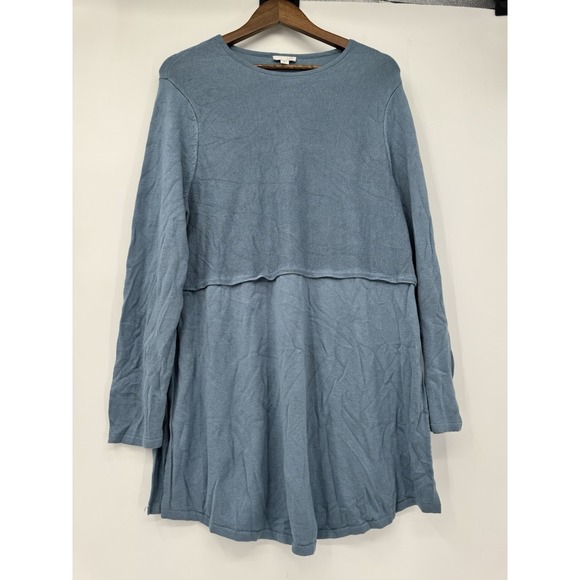 J jill wool Soft Blue Long Sleeve Tunic Top Flowy Swing Hem Casual Minimalist XL - Picture 2 of 11